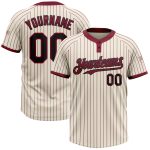 Custom Name and Number Unisex Softball Jersey in Cream Crimson Pinstripe - Two-Button Design Personalized Cream Crimson Pinstripe