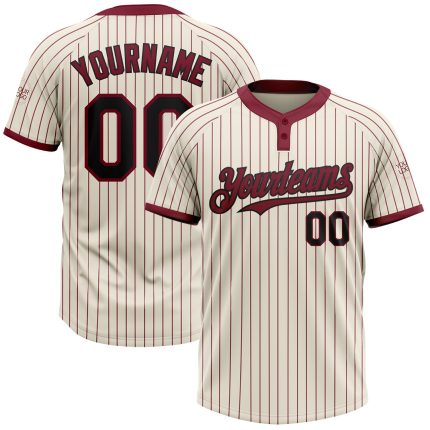 Custom Name and Number Unisex Softball Jersey in Cream Crimson Pinstripe - Two-Button Design Personalized Cream Crimson Pinstripe