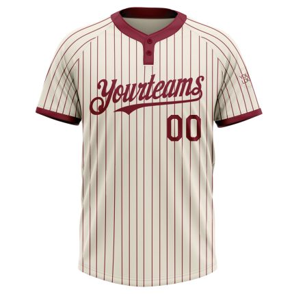 Personalized Crimson Pinstripe Two-Button Unisex Softball Jersey - Soft, Comfortable Fabric Personalized Cream Crimson Pinstripe