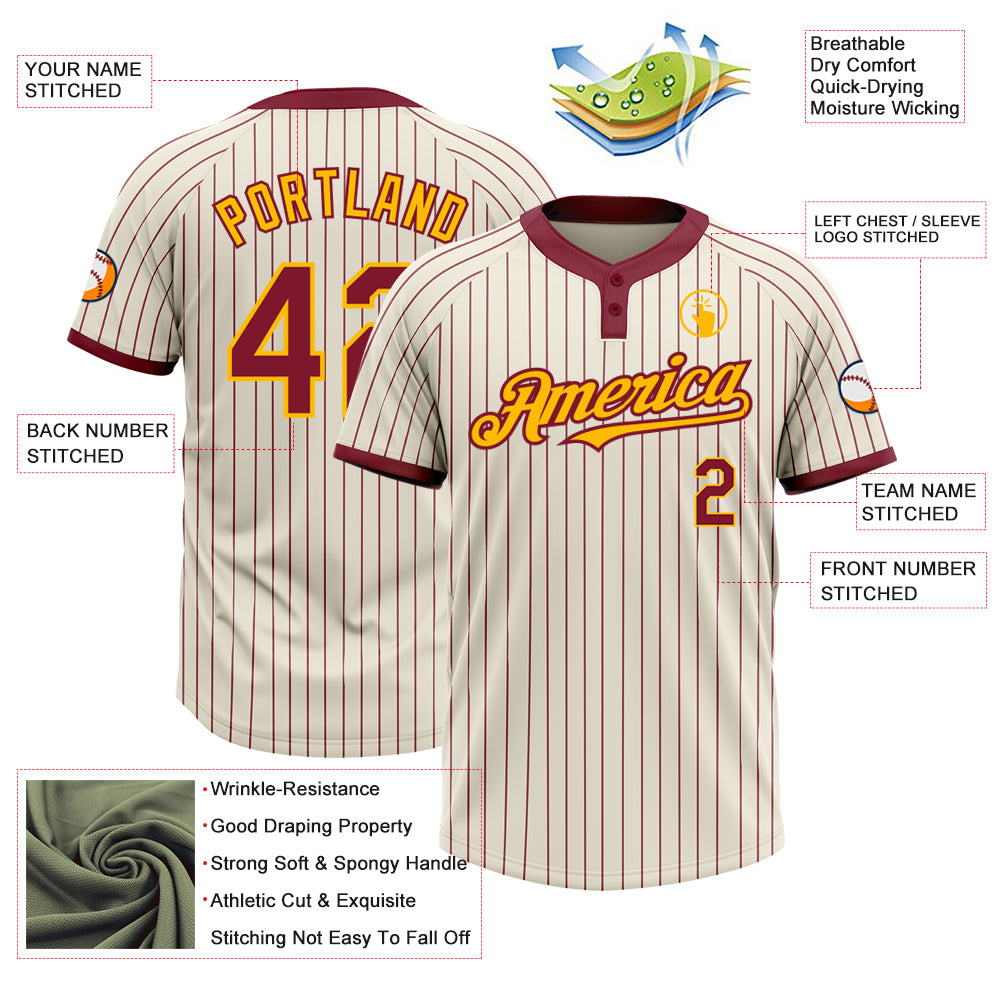 Personalized Cream Crimson Pinstripe Gold Two-Button Unisex Softball Jersey Personalized Unisex Softball Jersey Cream Crimson Pinstripe Gold Two-Button Design Personalized Cream Crimson Pinstripe Gold - Image 3
