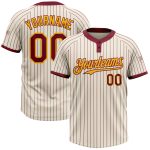 Personalized Unisex Softball Jersey Cream Crimson Pinstripe Gold Two-Button Design Personalized Cream Crimson Pinstripe Gold