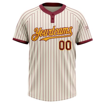 Personalized Unisex Softball Jersey Cream Crimson Pinstripe Gold Two-Button Design Personalized Cream Crimson Pinstripe Gold