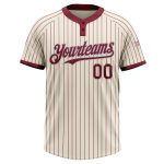 Personalized Two-Button Unisex Softball Jersey in Cream Crimson Pinstripe, Soft and Comfortable Personalized Cream Crimson