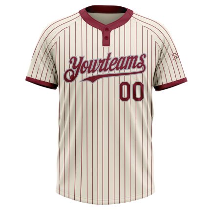 Personalized Two-Button Unisex Softball Jersey in Cream Crimson Pinstripe, Soft and Comfortable Personalized Cream Crimson