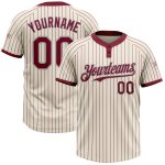 Personalized Two-Button Unisex Softball Jersey in Cream Crimson Pinstripe, Soft and Comfortable Personalized Cream Crimson