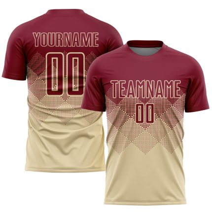 Personalized Crimson Soccer Jersey - Custom Cream Sublimation Uniform Personalized Cream Crimson Sublimation Soccer Uniform