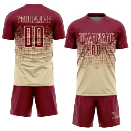 Custom Name and Number Soccer Jersey - Personalized Cream Crimson Sublimation Team Uniform Personalized Cream Crimson Sublimation