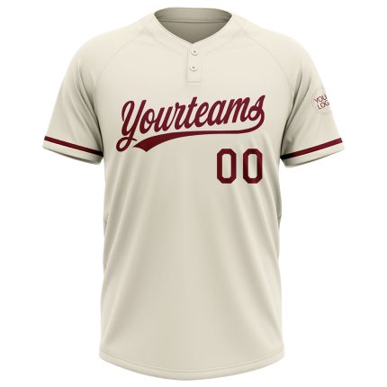Custom cream and crimson softball jersey, back view