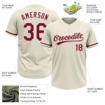 Custom cream and crimson softball jersey, detail of the printed panel