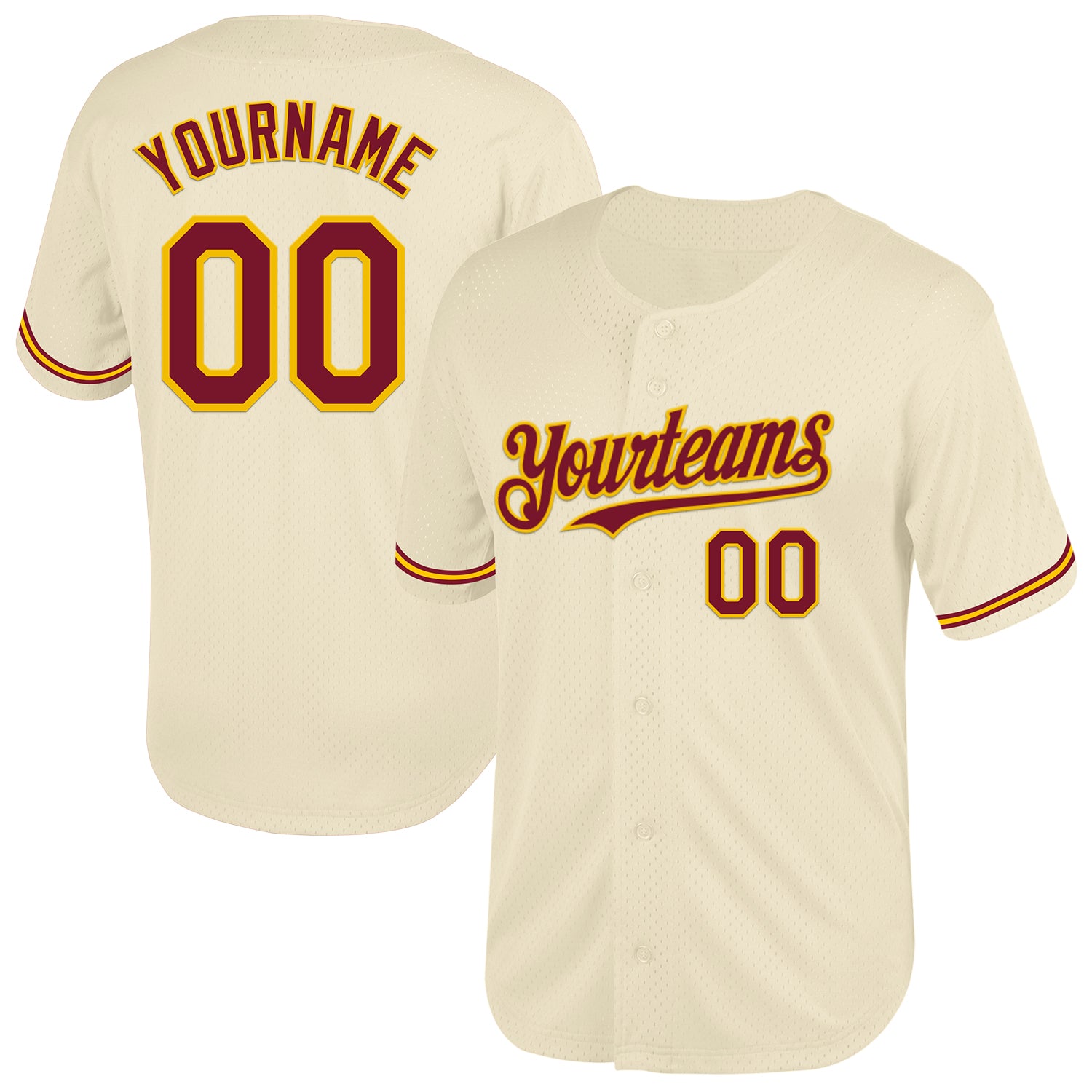 Custom Name and Number Personalized Baseball Jersey, Cream Crimson-Yellow Mesh Authentic Throwback Style Personalized Cream