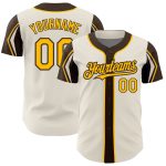 Custom Name and Number Authentic Baseball Jersey in Personalized Cream Gold-Brown Colors, 3 Arm Shapes Available Personalized