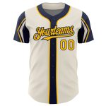 Custom Baseball Jersey with Personalized Name and Number in Cream Gold and Navy - 3 Color Options, Arm Shapes Authentic Personalized