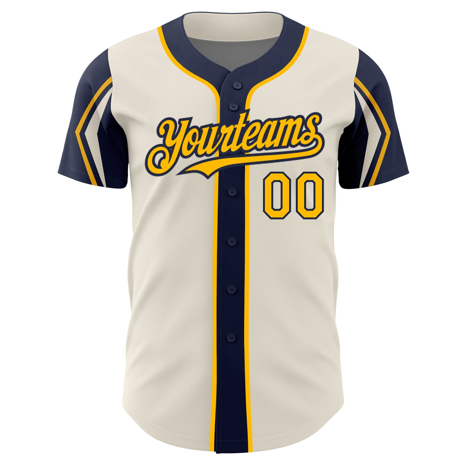 Personalized Cream Gold-Navy 3 Colors Arm Shapes Authentic Baseball Jersey Team Custom Name and Number Custom Baseball Jersey with Personalized Name and Number in Cream Gold and Navy - 3 Color Options, Arm Shapes Authentic Personalized - Image 3