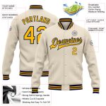 Custom Personalized Varsity Letterman Jacket with Name and Number - Cream Gold Navy Full-Snap Bomber Style Personalized Cream