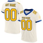 Personalized Gold Royal Mesh Football Jersey - Custom Cream Color Sports Apparel Personalized Cream Gold-Royal Mesh Football