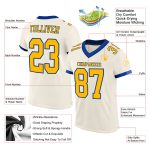 Personalized Gold Royal Mesh Football Jersey - Custom Cream Color Sports Apparel Personalized Cream Gold-Royal Mesh Football