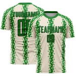 Custom Abstract Geometric Soccer Uniform Jersey for Team - Personalized Cream Grass Green and Black with Name and Number