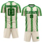 Custom Abstract Geometric Soccer Uniform Jersey for Team - Personalized Cream Grass Green and Black with Name and Number
