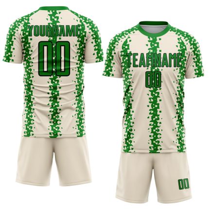 Custom Abstract Geometric Soccer Uniform Jersey for Team - Personalized Cream Grass Green and Black with Name and Number