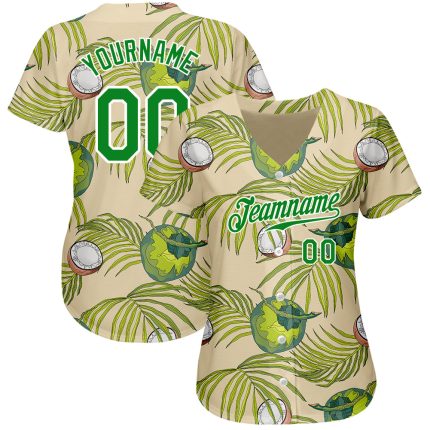 Personalized 3D Coconuts Leaves Baseball Jersey Cream Grass Green-White Personalized Cream Grass Green-White 3D Coconuts