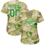 Custom Name Number 3D Pattern Baseball Jersey Coconuts Leaves Cream Grass Green-White Personalized Authentic Team Apparel