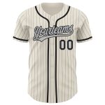 Custom Name and Number Authentic Baseball Jersey - Personalized Cream Gray Black Pinstripe Design Personalized Cream Gray