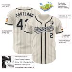 Custom Name and Number Authentic Baseball Jersey - Personalized Cream Gray Black Pinstripe Design Personalized Cream Gray