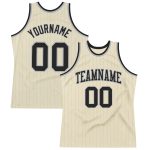 Custom Name and Number Basketball Jersey - Personalized Cream Gray Pinstripe Black Authentic Design Personalized Cream Gray