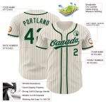 Custom Name and Number Baseball Jersey - Personalized Cream Gray Pinstripe Green Authentic Design Personalized Cream Gray