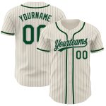 Custom Name and Number Baseball Jersey - Personalized Cream Gray Pinstripe Green Authentic Design Personalized Cream Gray