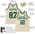 Custom Basketball Jersey with Personalized Name and Number, Cream Gray Pinstripe Green Design Personalized Cream Gray Pinstripe