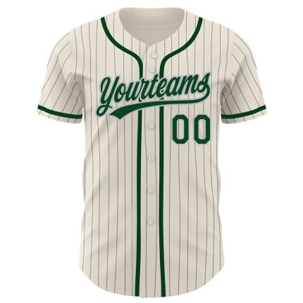 Personalized Green Pinstripe Baseball Jersey in Cream and Gray Personalized Cream Gray Pinstripe Green Baseball Jersey