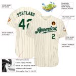 Personalized Green Gray Authentic Baseball Jersey with Custom Name and Number - Cream Pinstripe Design Personalized Cream
