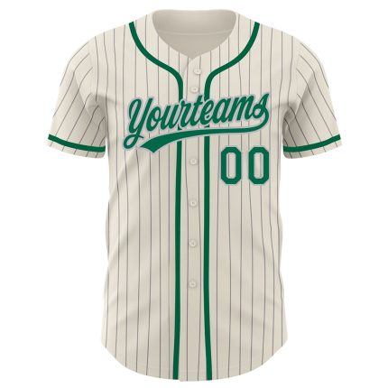 Personalized Kelly Green Baseball Jersey with Cream Gray Pinstripe Design Personalized Cream Gray Pinstripe Kelly Green Baseball
