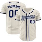 Custom Personalized Gray Cream Pinstripe Navy Baseball Jersey with Name and Number Personalized Cream Gray Pinstripe Navy