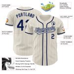 Custom Personalized Gray Cream Pinstripe Navy Baseball Jersey with Name and Number Personalized Cream Gray Pinstripe Navy