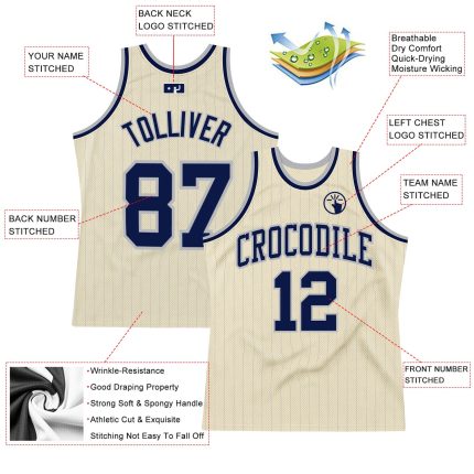 Custom Name Number Navy Basketball Jersey - Personalized Cream Gray Pinstripe Personalized Cream Gray Pinstripe Navy Authentic
