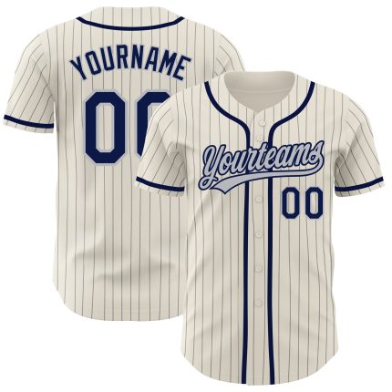 Personalized Navy Baseball Jersey with Cream Gray Pinstripe Design Personalized Cream Gray Pinstripe Navy Baseball Jersey
