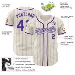 Custom Baseball Jersey - Personalized Gray Cream Pinstripe with Purple Name & Number Personalized Cream Gray Pinstripe Purple