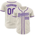 Custom Baseball Jersey - Personalized Gray Cream Pinstripe with Purple Name & Number Personalized Cream Gray Pinstripe Purple