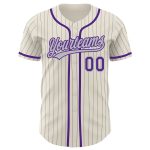Personalized Purple Pinstripe Baseball Jersey in Cream and Gray Personalized Cream Gray Pinstripe Purple Baseball Jersey