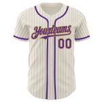Custom Cream Gray Pinstripe Baseball Jersey with Purple and Old Gold Accents, Personalized Name and Number Personalized Cream