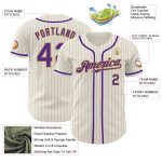 Custom Cream Gray Pinstripe Baseball Jersey with Purple and Old Gold Accents, Personalized Name and Number Personalized Cream