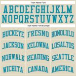 Custom Name and Number Authentic Basketball Jersey - Personalized Cream Gray Pinstripe Teal Design Personalized Cream Gray