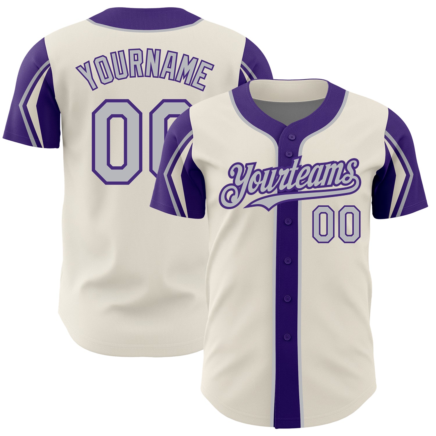 Custom Baseball Jersey with Personalized Name and Number, Cream Gray Purple 3 Colors, Authentic Arm Shapes Team Apparel Personalized