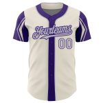 Personalized Baseball Jersey in Cream Gray and Purple with 3 Color Arm Shapes Personalized Cream Gray-Purple 3 Colors Arm
