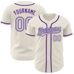 Personalized Baseball Jersey in Cream Gray and Purple - Custom Sports Apparel Personalized Cream Gray-Purple Baseball Jersey