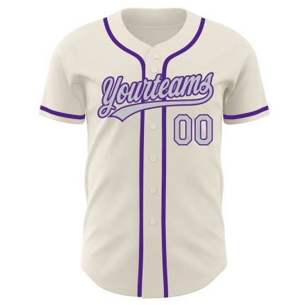 Personalized Baseball Jersey in Cream Gray and Purple - Custom Sports Apparel Personalized Cream Gray-Purple Baseball Jersey