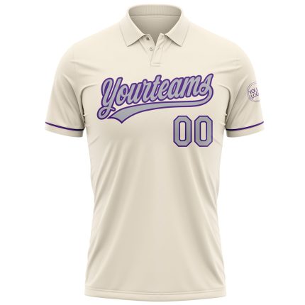 Personalized Vapor Golf Polo Shirt in Cream Gray-Purple - Performance Activewear Personalized Cream Gray-Purple Performance