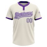 Personalized Unisex Softball Jersey - Cream Gray-Purple Two-Button Design Personalized Cream Gray-Purple Two-Button Unisex